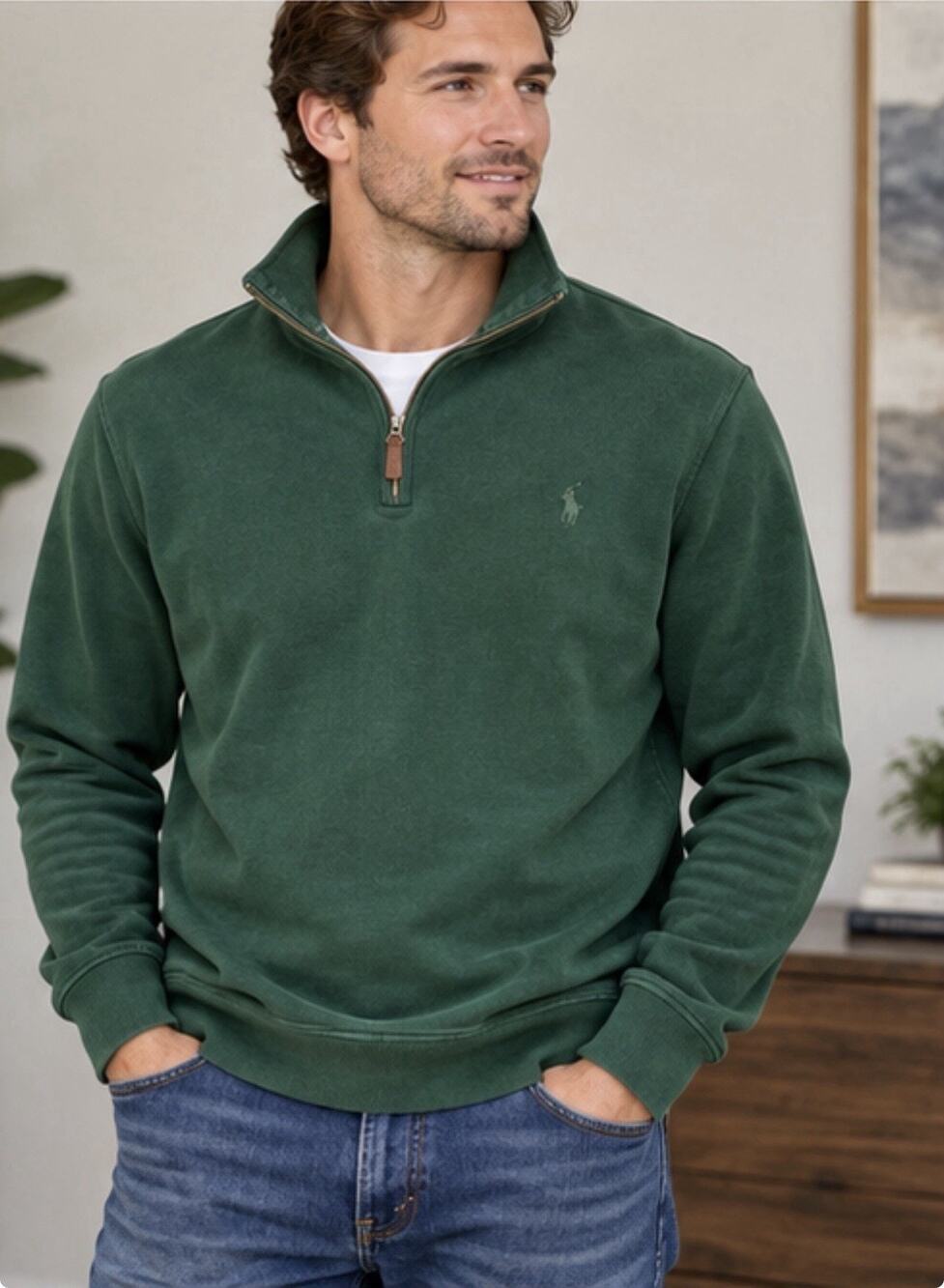 Polo Ralph Lauren Men’s S Green Cotton Quarter Zip Pullover Pony Logo